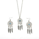 Bohemian Dreamcatcher Leaves Feather Pendant Necklace Earrings Jewelry Set FT
