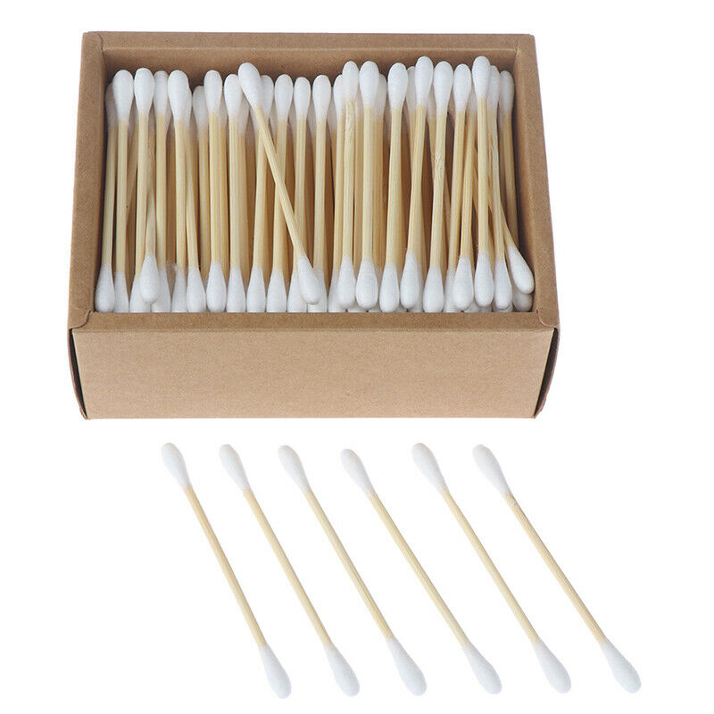 200pcs Double Head Bamboo Cotton Swab Cleaning Makeup Buds Wood Sticks S  Ew
