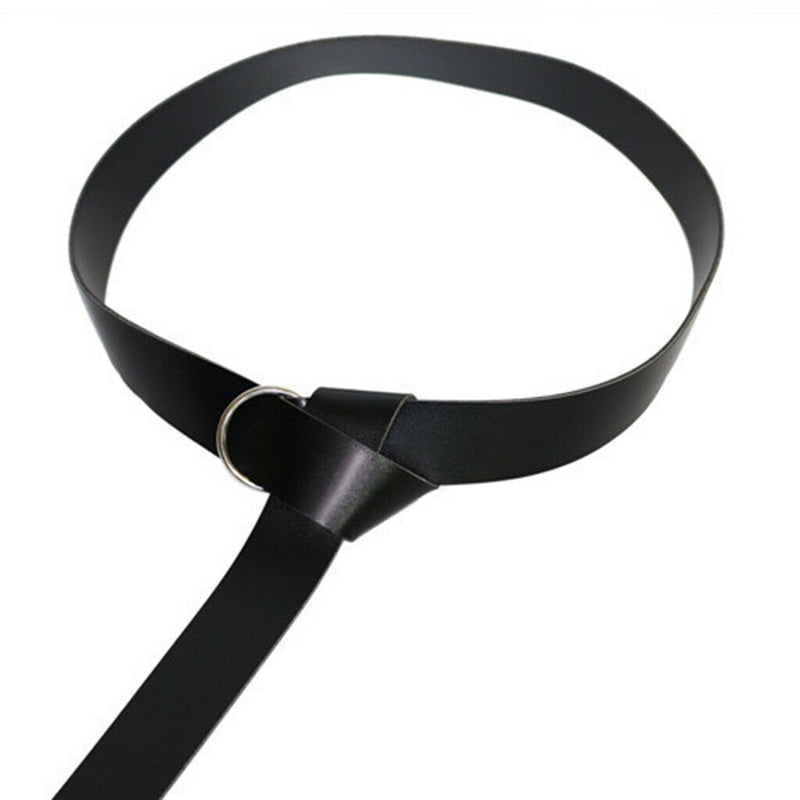 Mens Medieval Sabre Knight Leather Waistband Ring Buckle Belt Black