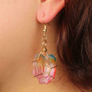 Rainbow Natural Stone Rope Wrapped Quartz Pendant Dangling Hook Earrings 2.5cm