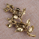 Rose Flower Leaf Bouquet Crystal Rhinestone Statement Brooches Pin Jewelry