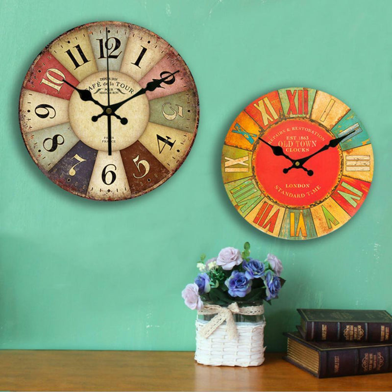 Home Decor Wall Clock Retro Round Wood Shabby Chic Art Works Glycerine Soap
