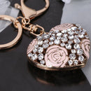 Heart Shaped Key Chain Rings Rhinestone Rose Flower Keychain Organizations Gift