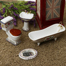 4 PCS 1/12 Mini Furniture Ceramic Bathroom Set Toilet Bathtub & Sink and Mirror