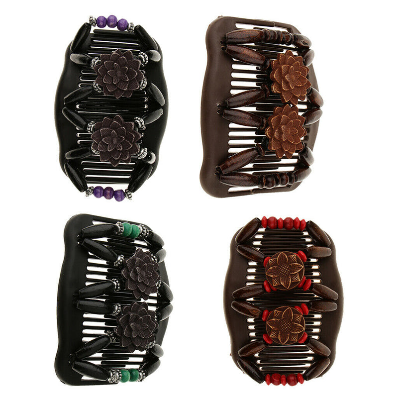 4pack Ladies Magic Wooden Beads Double Slide Hair Combs Clips Hair Accessory