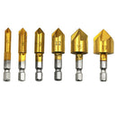 6pcs 6mm-19mm 82 Degree 1/4 Hex Shank HSS 5 Flute Countersink Drill Bit Tool