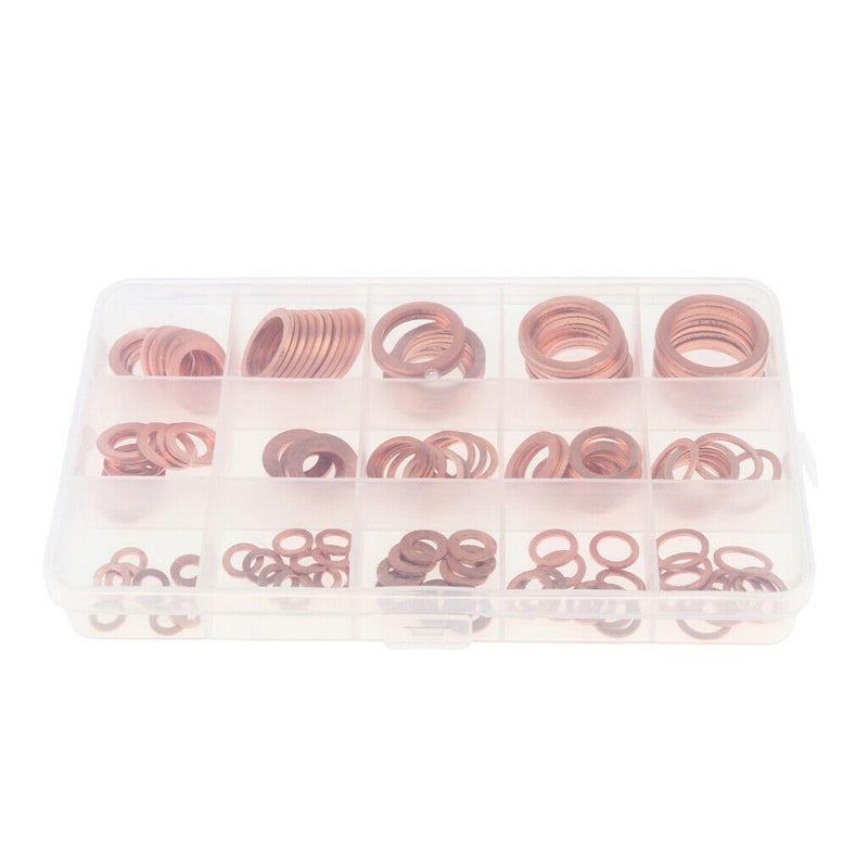 150 Pcs Copper Sealing Flat Washer Gaskets Set Threaded Bolt Connection