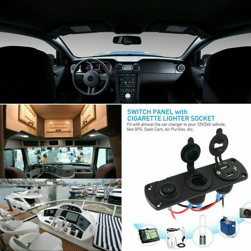 12V-24V Car Cigarette Lighter Socket + Dual USB Charger + Voltmeter Panel l-