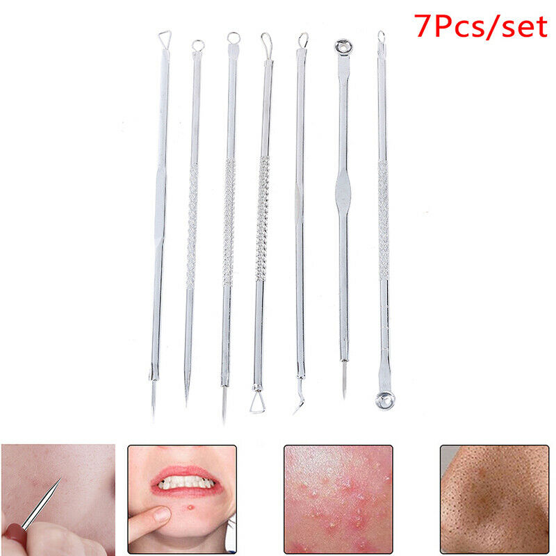 7Pcs Tool Kit Acne Extractor Remover Blackhead Pimple Needles Blemish Tre Nw