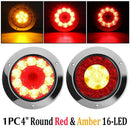 1X 4" Round Red/Amber 16-LED Truck Trailer Brake Stop Turn Signal Tail Lig T J!E