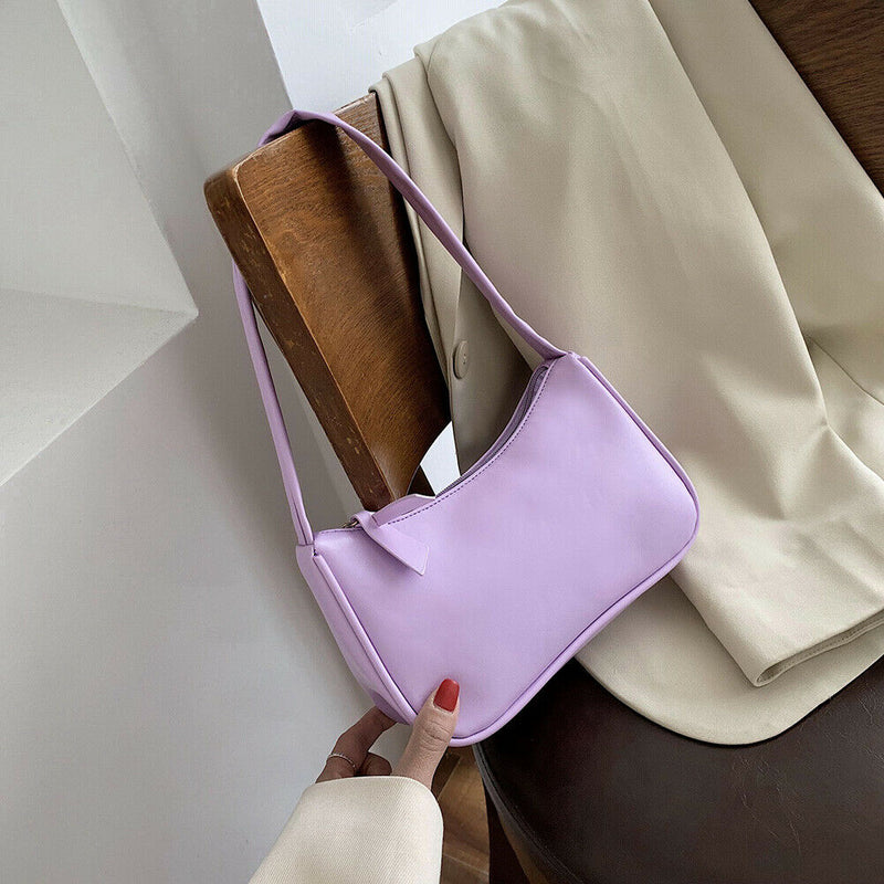 Simple Elegant Women Small Shoulder Bag Pure Color Sling Handbags (Purple)