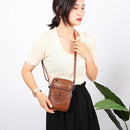 Women Soft PU Messenger Bag Multi-layer Shoulder Zipper Phone Pouch (Brown)