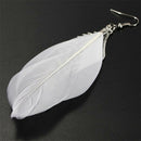 One Pair Women Angel Wing White Feather Dangle Earring Long Earrings Jewelry  FT