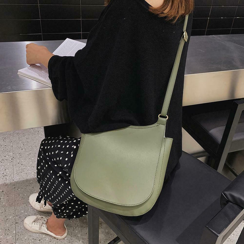Solid Color Shoulder Handbags Leather Women Big Flap Crossbody Bags (Green)
