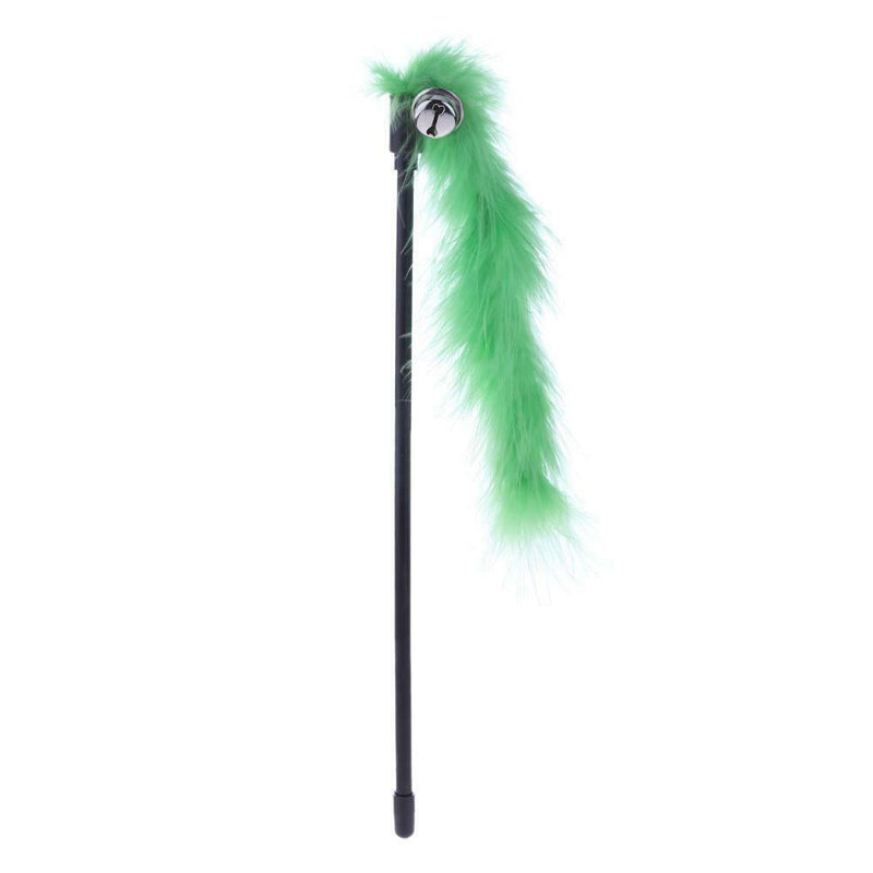 Pet Teaser Feathers Bell Stick Cats Catcher Interactive Wand Toys (Green)