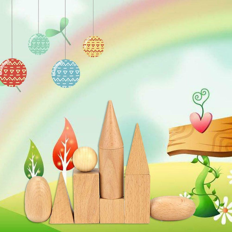 Kids Wooden Geometric Solids Shapes Montessori Learning Education Math Toys
