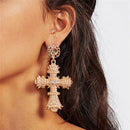 Fashion Big Cross Pendant Earrings Bohemian Flower Ethnic Style Retro Long  Q7D6