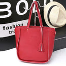 4pcs/set Litchi Leather Tassel Women Tote Shoulder Handbags Card Bags (Red)
