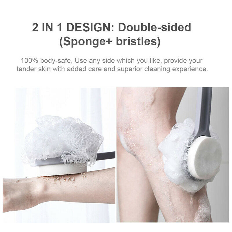 Sided Long Handle Body Shower Back Brush Skin Massage Scrubber Bath Sponge T Hn