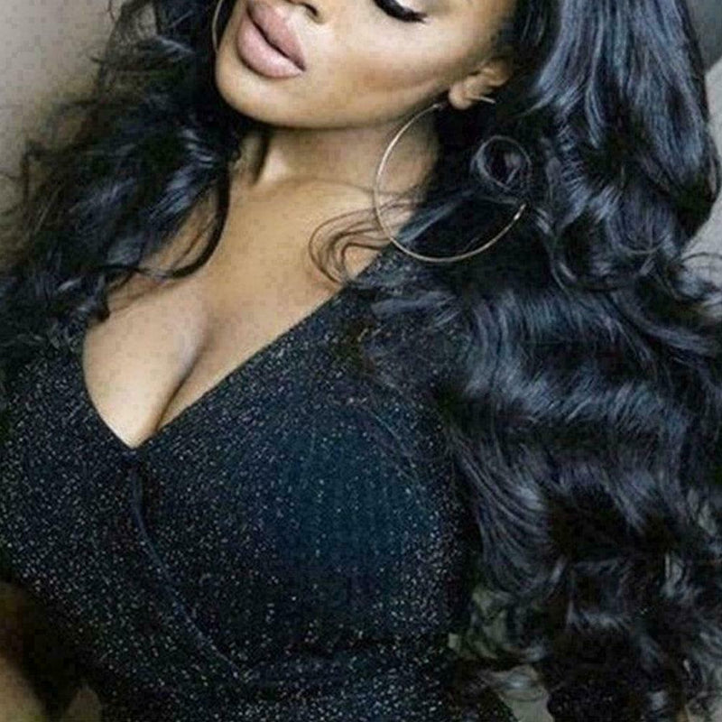 Women Fashion Human Hair Wig Body Wavy Full Wigs Natural Black 68-72 cm K1T6