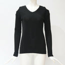 Women Fashion V Neck Cold Shoulder Long Sleeve Knitted Ribbed Sweater T Shi