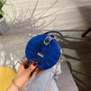 Mini Round Tote Shoulder Bag Women Leather Chain Messenger Purse (3 Blue) A