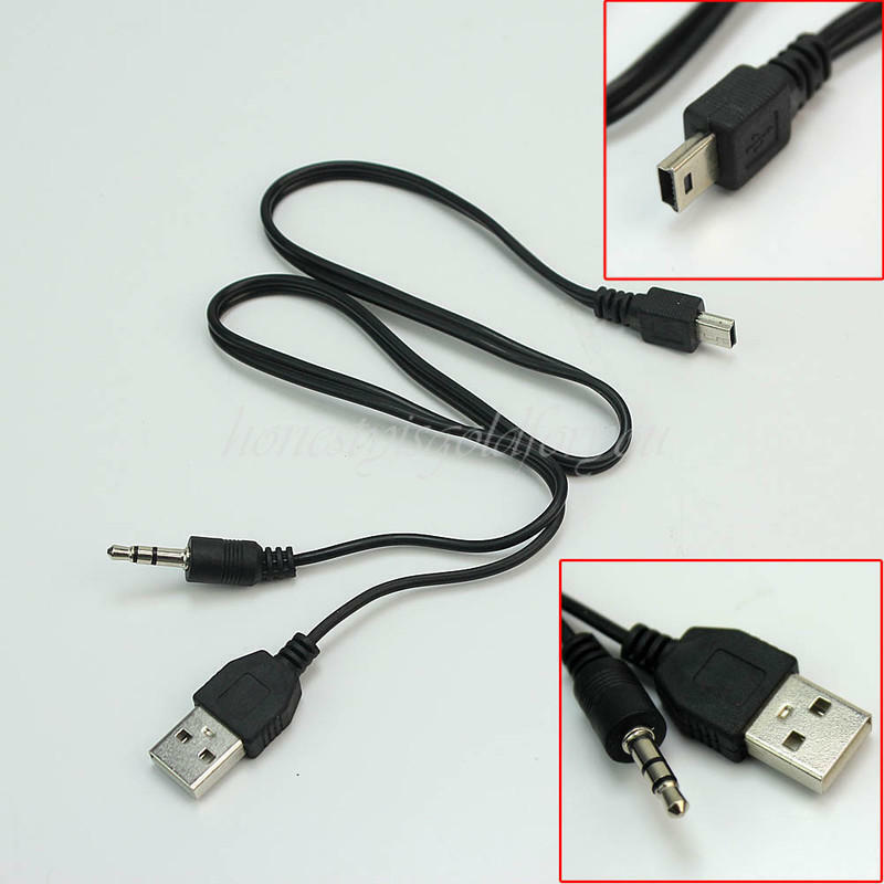 51cm Length Mini 5 Pin Male to 3.5mm Aux + Standard USB Charging Audio Cable