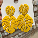 Hollowed Leaf Dangle Ear Stud Elegant Women Drop Earrings Jewelry (Yellow) A