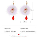 2021 New Year Gift  Plum Deer White Velvet Ball Red Crystal Earring PendantSEAU