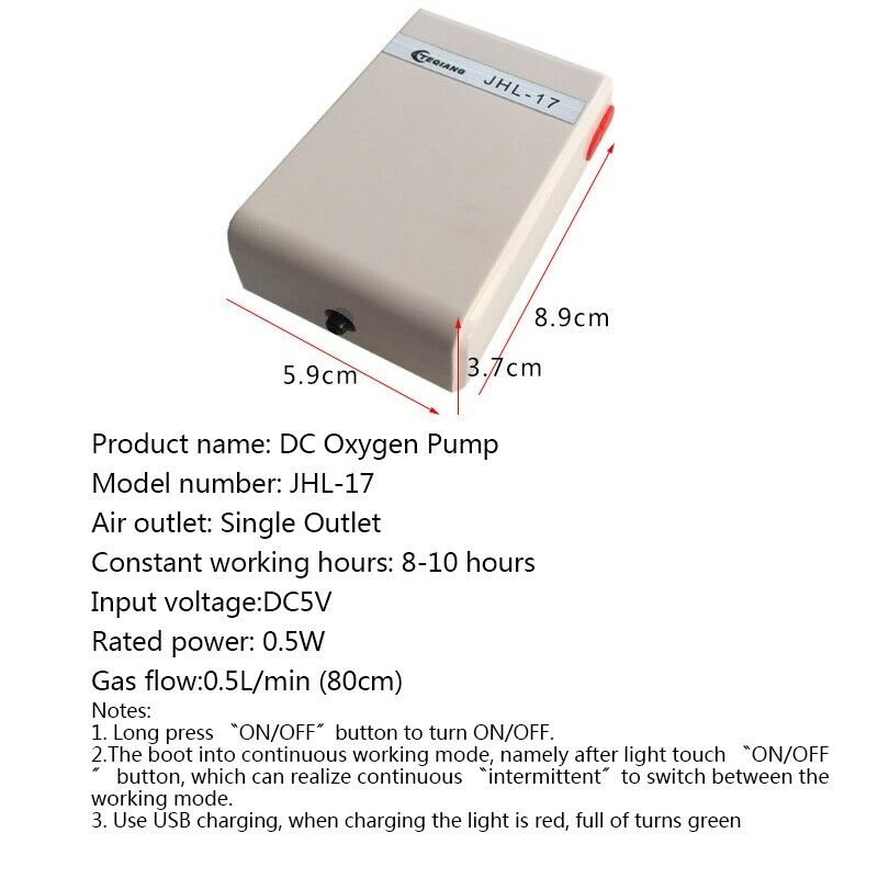 Outdoor Fishing Oxygen Pump Waterproof Usb Power Oxygen Air Compressor Aqua