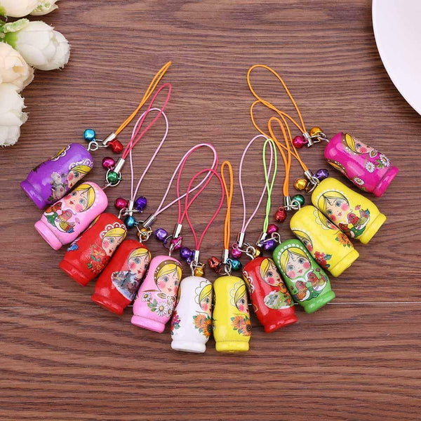 12pcs Creative Wooden Russian Matryoshka Keychain Car Handbag Ornaments #gib