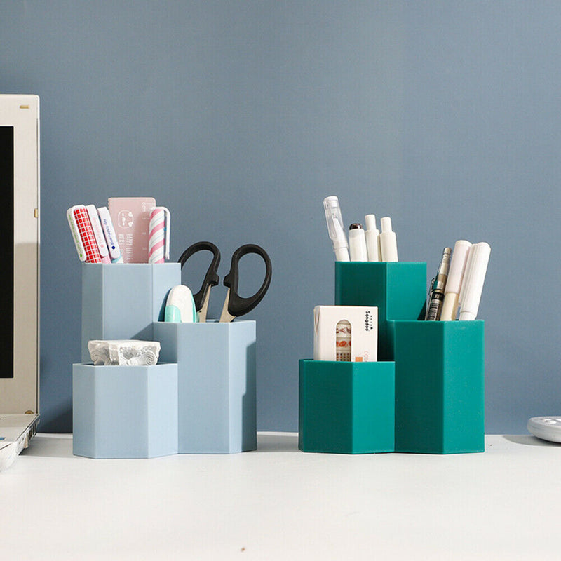 3 Lattices Makeup Brush Storage Box Cosmetics Pen Holder Organizer (Blue) A