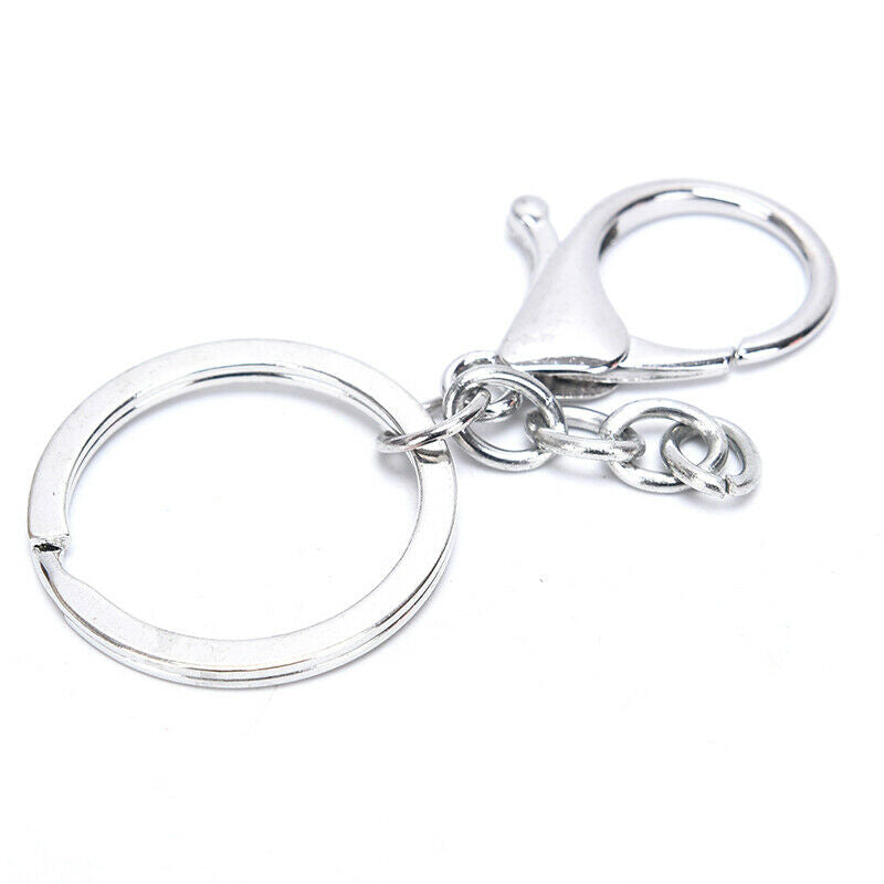10X Big Lobster Clasp Hooks Keychain Split Ring Short Chain Key Ring DIY F Bj