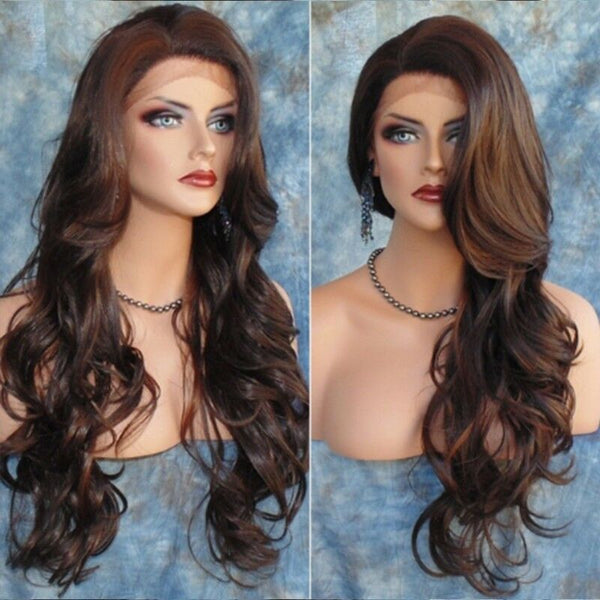 70cm Casual Synthetic Long Curly Wig Side Part Mixed Color Heat Resistant Hair