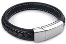 Jewelry Men's Bracelet Bangle Leather Stainless Steel Black I9R1