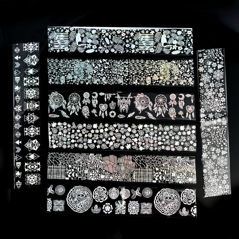 8pcs Holographic Foil Nail Art Xmas Dreamcatcher Geometric Transfer Stickers DIY
