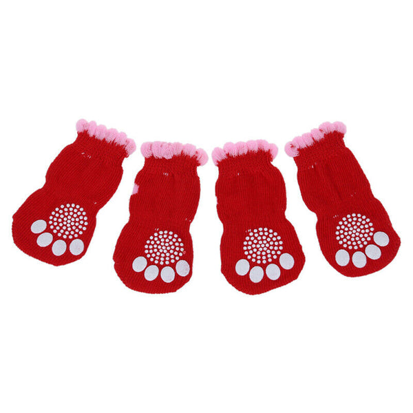2 Pairs Size L Antislip Bottom Pet Dog Doggie Puppy Socks Red Pink X1W3