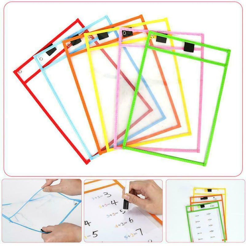 1 Set A4 Wipe Clean Pockets Drawing Writing Colouring Erase Dry Paper Marke K5D0