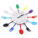 Modern Colorful Cutlery Kitchen Utensil Wall Clock Aluminum Spoon Fork Clock