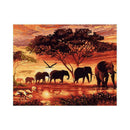 DIY Digital Painting Digital Oil Painting Frameless Sunset Elephant Animal U9Y9