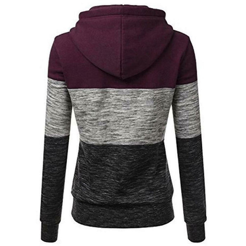 Stitching Women Long Sleeve Hit Color Autumn Leisure Hoodies (Red M) A