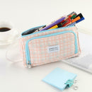 Simple Canvas Lattice Large Capacity Stationery Bag Cosmetic Package (D) A
