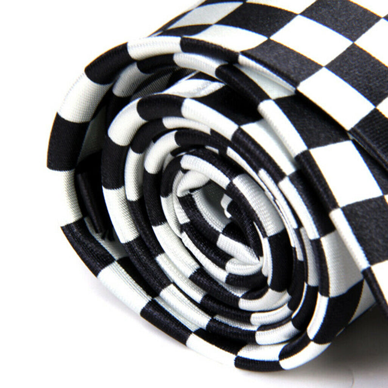Mens Black White Plaid Checkered Necktie Neck Tie