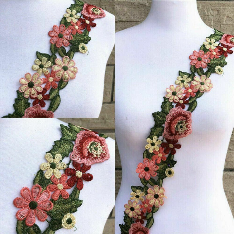1 Yard Flower Leaves DIY Lace Trim Ribbon Applique Embroidered Sewing Craft Xmas