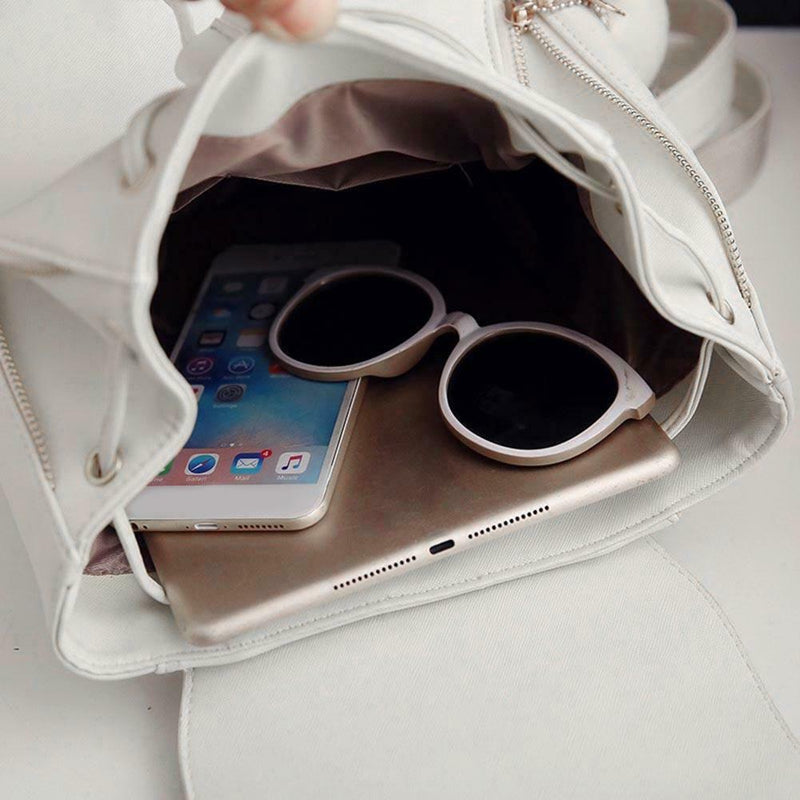 4pcs/Set Women Double Zips Backpack Crossbody Bag Handbag Key Bag(White)