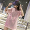 Fashion Women Bling Solid Short Sleeve Loose T-Shirts Long Tops (Pink XXL)