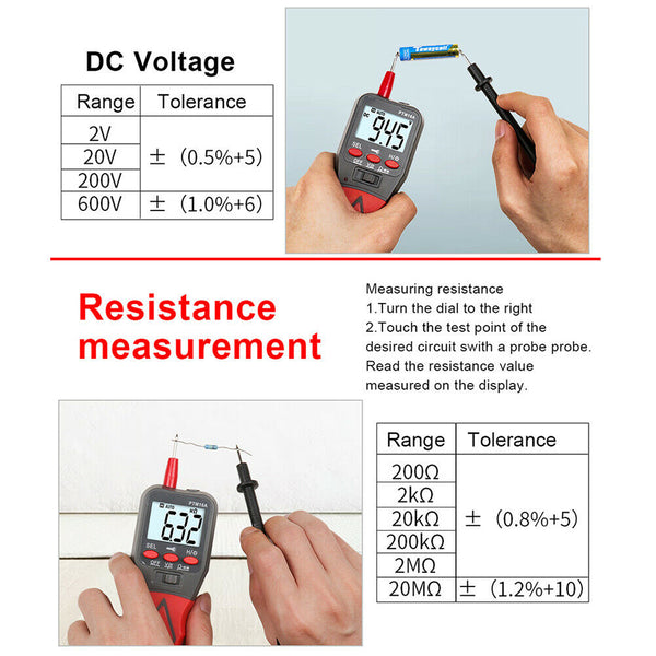 PTM16A Digital Multimeter LCD Backlight Portable Large Screen Voltage Tester