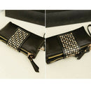 Women PU Leather Fashion Black Rivet Handbag Clutch Bag Zipper Long Wallet