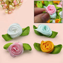 100pcs Small Mini Satin Ribbon Flowers Rose Wedding Decor Sewing Appliques DIY