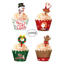 24PCS Christmas Cake Wrappers Cake Toppers Cupcake (12 Wrappers + 12 TopperS Ew